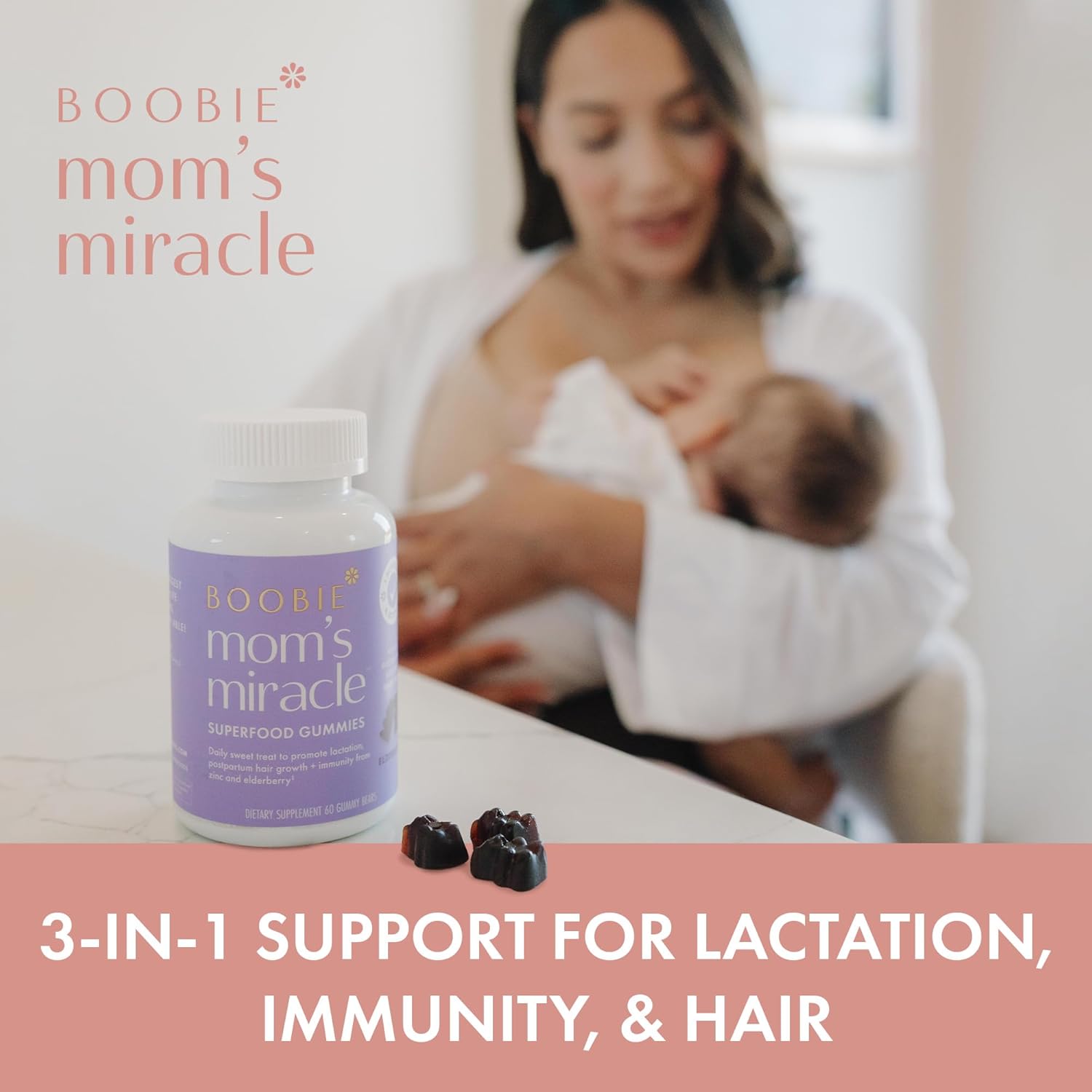 Lactation Support Gummies with Zinc & Elderberry for Increased Milk Supply - Breastfeeding Supplements for Immune Health & Hair Growth, 60 Count