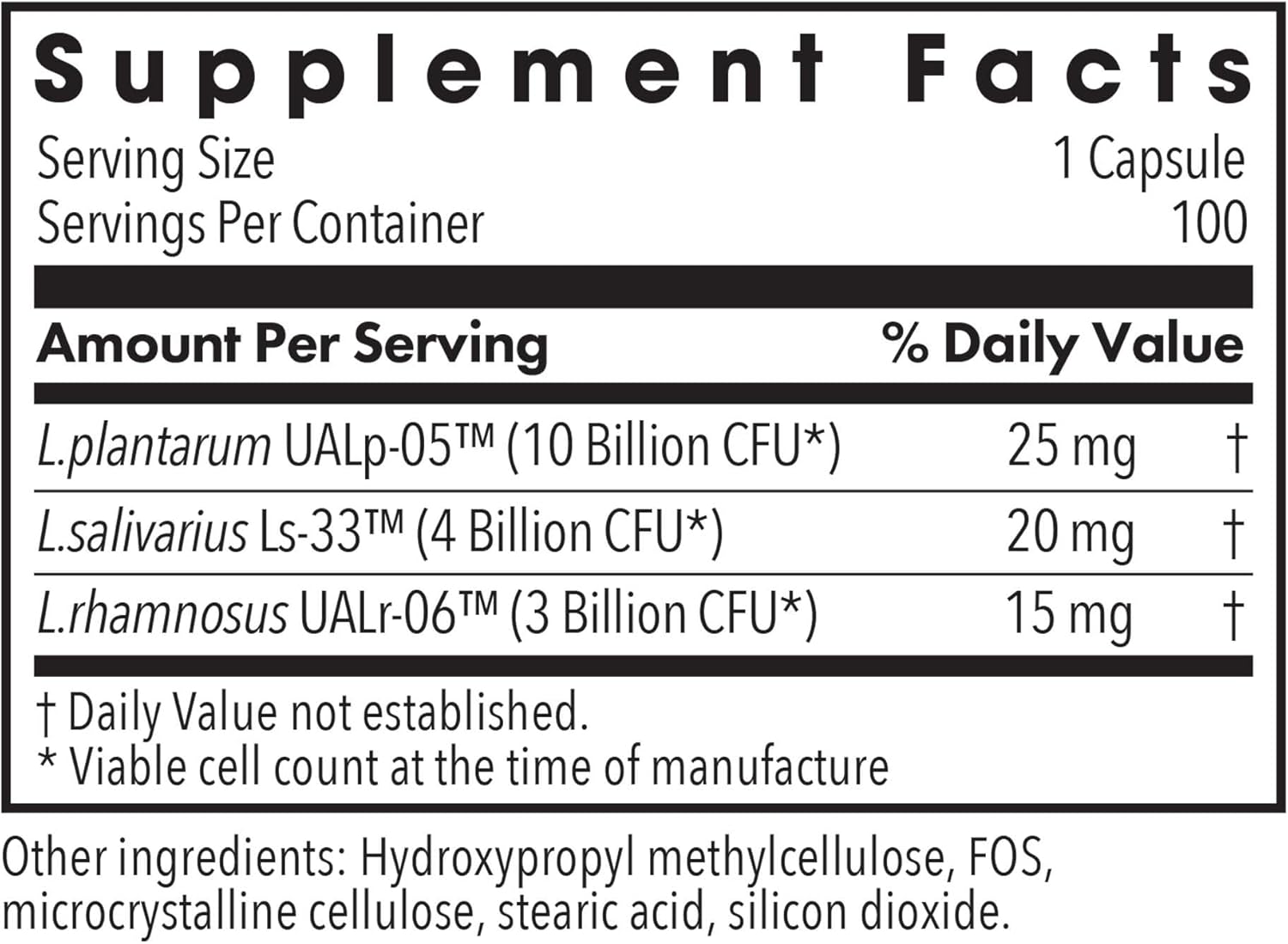 Lactobacillus Probiotic Supplement for Digestive and Gut Health - Vegetarian Capsules for Men and Women - 100 Count