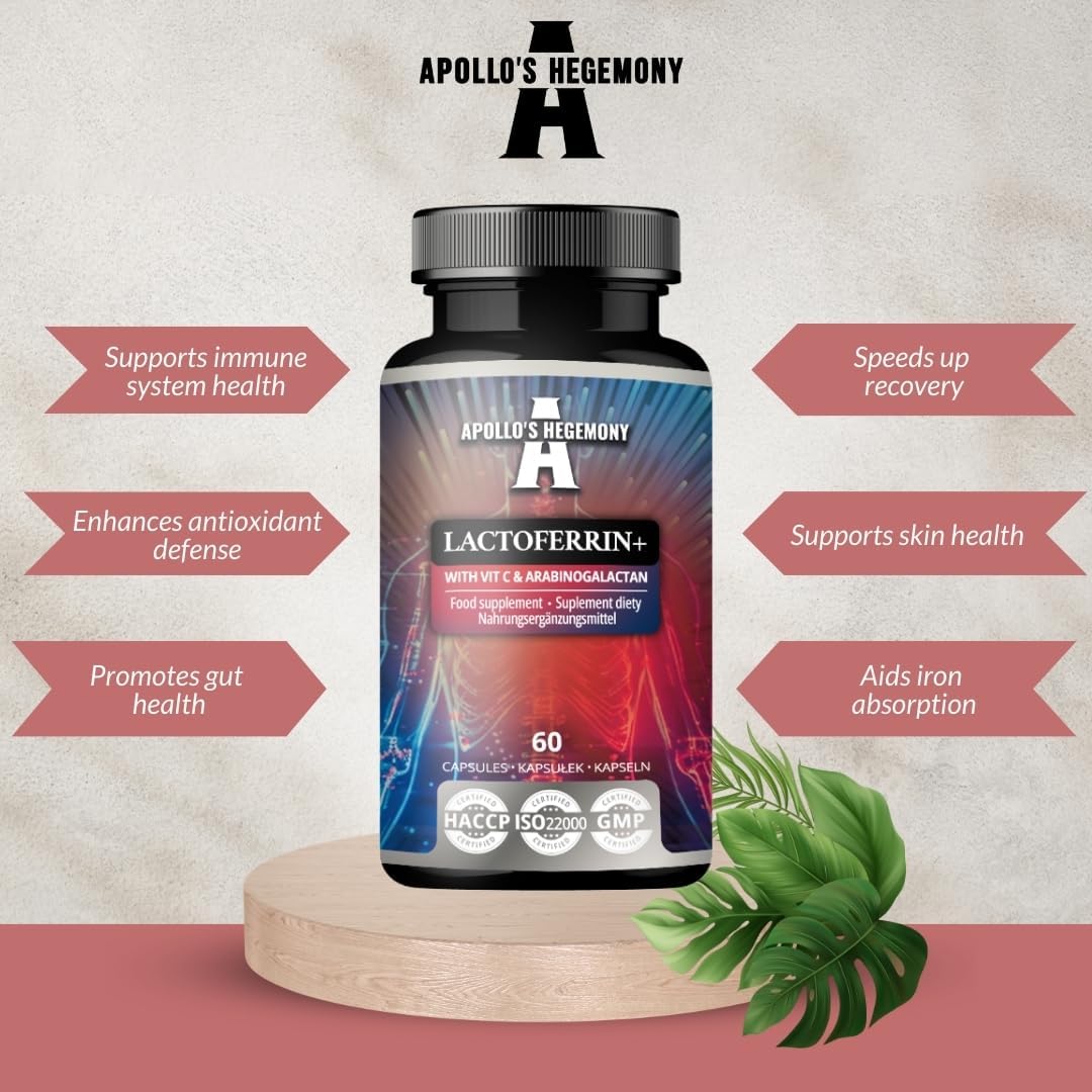 Lactoferrin+ 100mg Capsules with Vitamin C and Arabinogalactan - Vegan Immunity and Iron Supplement - 60 Capsules
