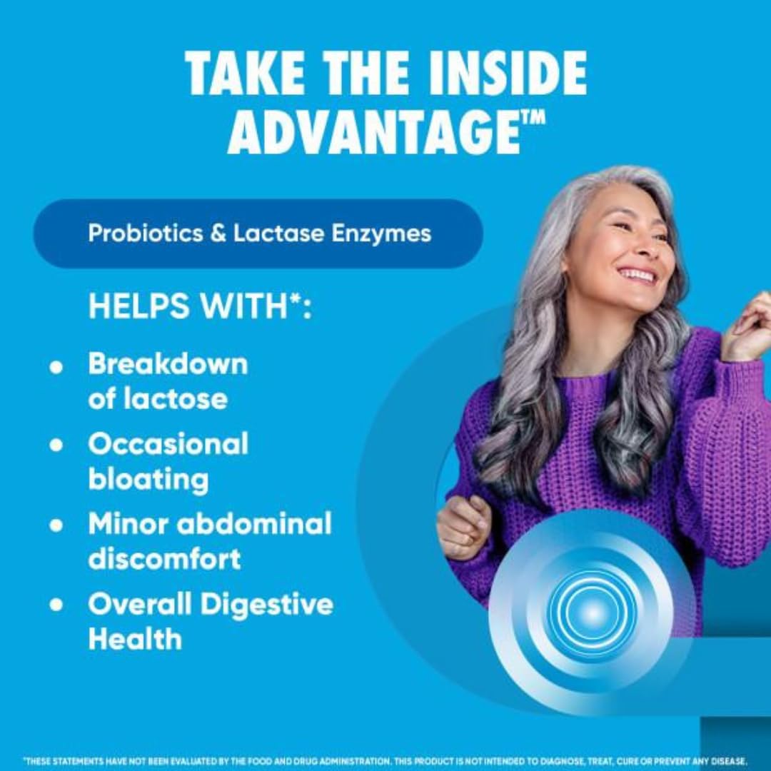 Lactose Defense Enzymes and Probiotics for Digestive Health - 96 Count Capsules (3 Pack) for Men and Women with Occasional Bloating and Abdominal Discomfort, Immune Support.