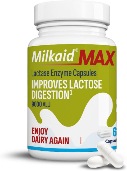 Lactose Intolerance Relief Capsules with Lactase Enzyme - Prevent Gas, Bloating & Diarrhea - 9000 ALU - 60 Capsules