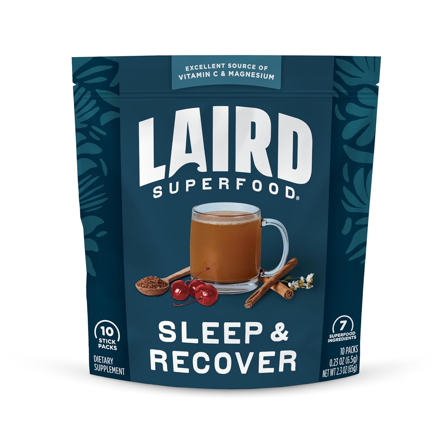 Laird Superfood Sleep & Recover Drink Mix with Tart Cherry and Chamomile - 10 Pack of Calming Bedtime Supplements