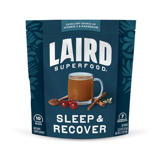 Laird Superfood Sleep & Recover Drink Mix with Tart Cherry and Chamomile - 10 Pack of Calming Bedtime Supplements