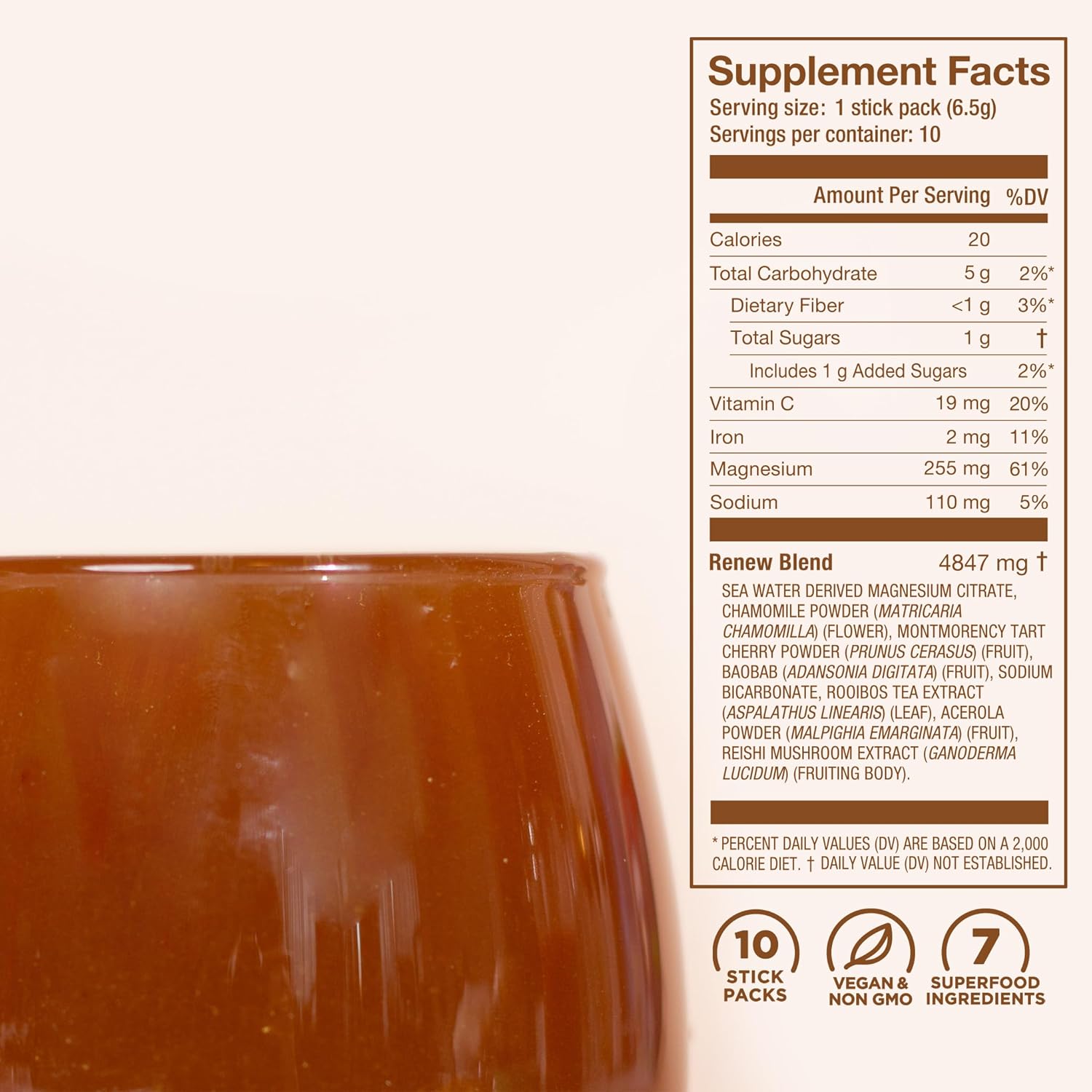 Laird Superfood Sleep & Recover Drink Mix with Tart Cherry and Chamomile - 10 Pack of Calming Bedtime Supplements