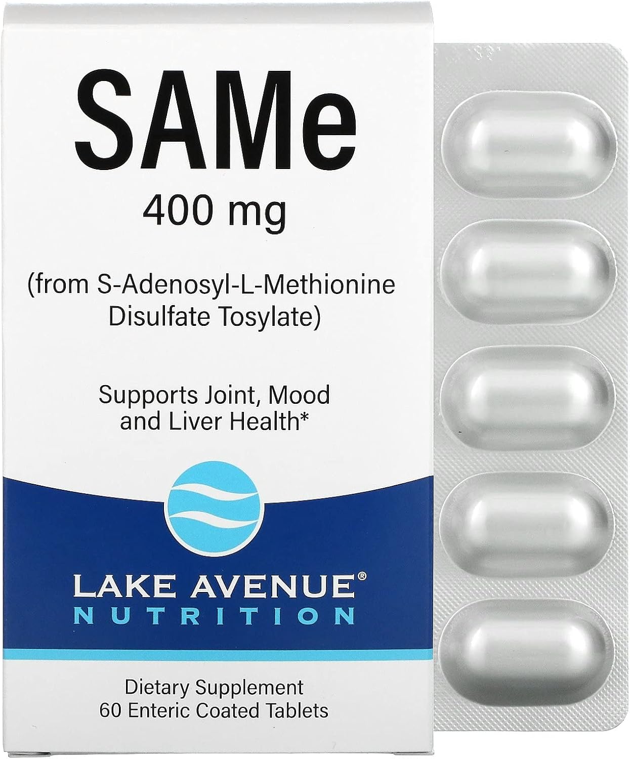 Lake Avenue Nutrition Same Disulfate Tosylate 400mg 60 Enteric Coated Tablets for Improved Mental Health and Cognitive Function
