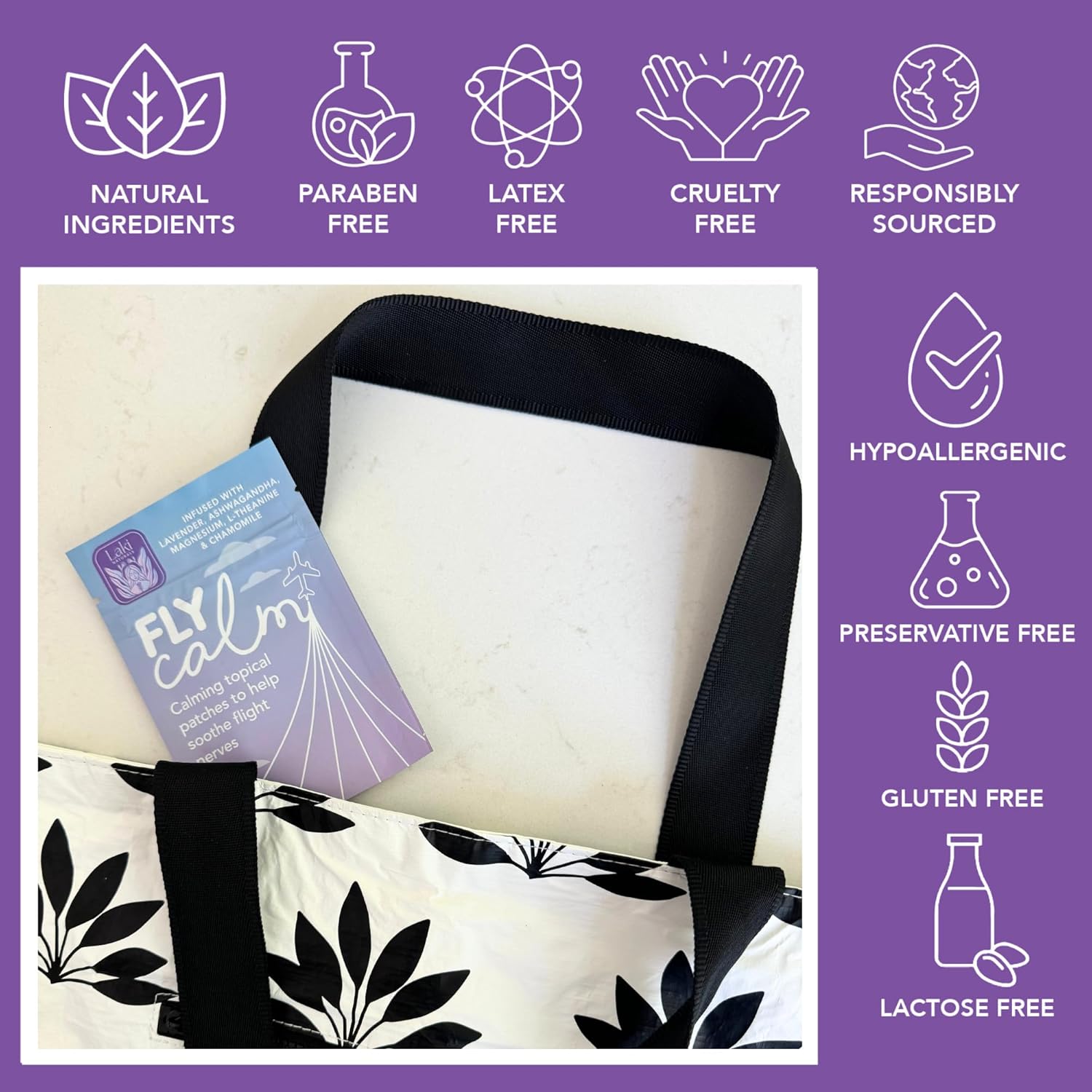 Laki Naturals Fly Calm Patch 2-Pack - 8 Patches | Plant-Based Air Travel Stress Relief | Soothe Fear of Flying with Natural Ingredients