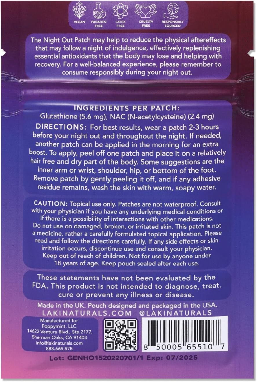 Laki Naturals Night-Out Patch - Pack of 15 | Restore Vitality and Balance Post-Partying, Bars, and Fun Nights