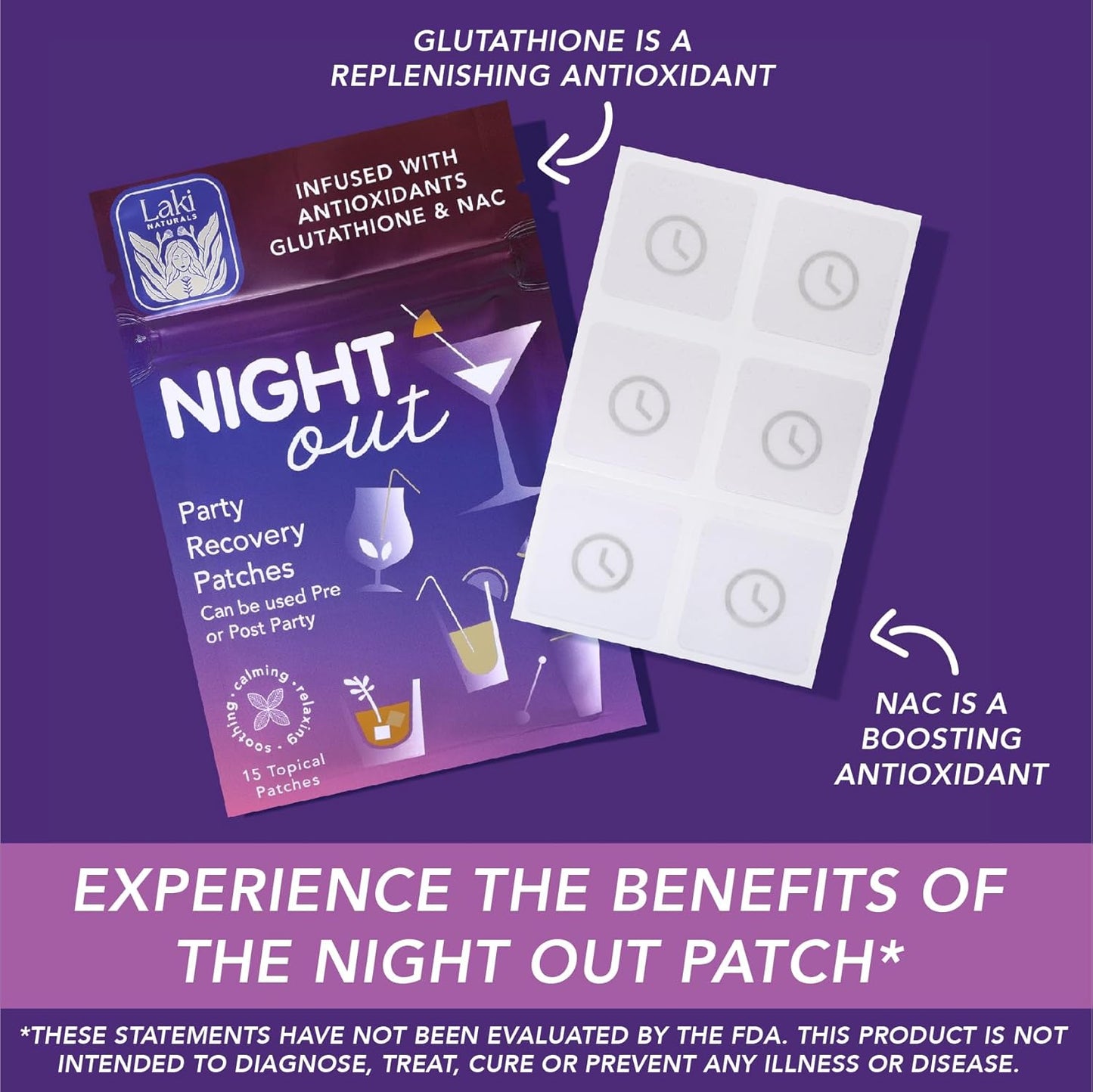 Laki Naturals Night-Out Patch - Pack of 15 | Restore Vitality and Balance Post-Partying, Bars, and Fun Nights