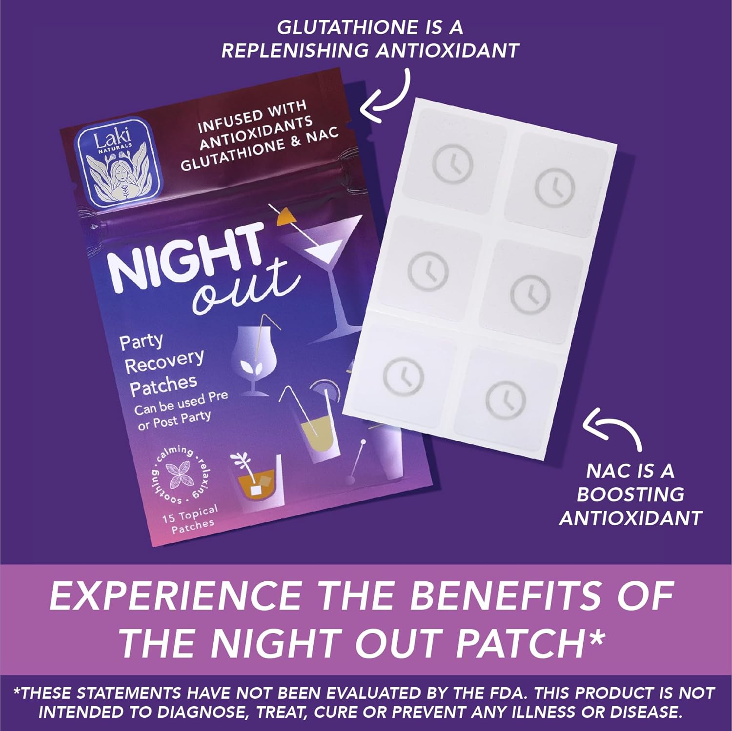 Laki Naturals Night-Out Patch - Pack of 15 | Restore Vitality and Balance Post-Partying, Bars, and Fun Nights