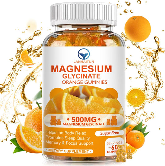 LANHAITUN Magnesium Glycinate Gummies with Magnesium L-Threonate - Sugar Free Supplement for Adults & Kids - Orange Flavored - 60 Pack