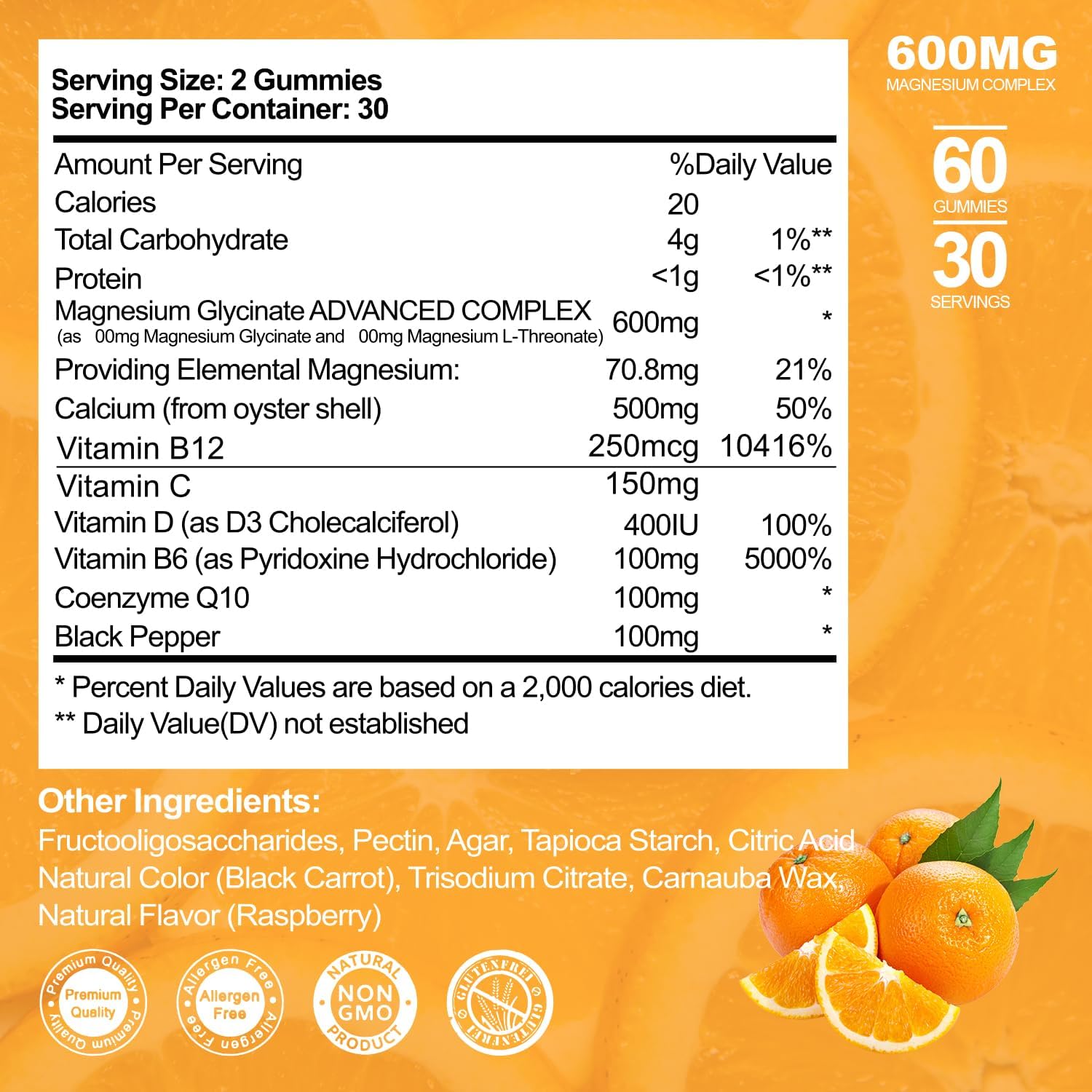 LANHAITUN Magnesium Glycinate Gummies with Magnesium L-Threonate - Sugar Free Supplement for Adults & Kids - Orange Flavored - 60 Pack