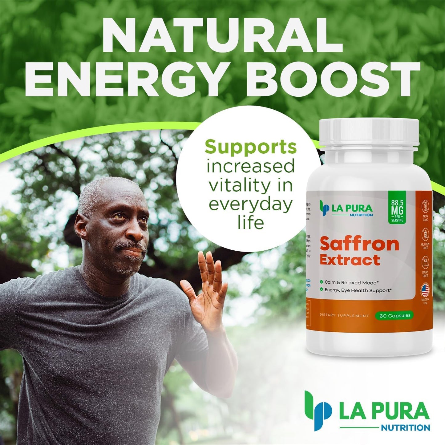 LaPura Pure Saffron Extract Capsules - Natural Mood and Energy Booster - Eye and Heart Health Support - Non-GMO, Gluten-Free - Made in USA