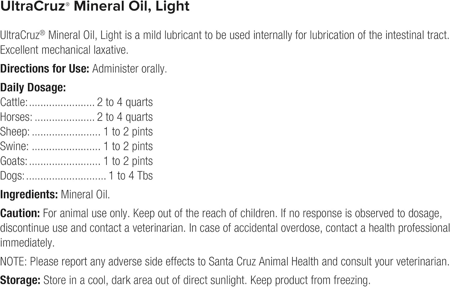 Large 1 Gallon Bottle of UltraCruz Mineral Oil Light Supplement for Horses, Livestock, and Dogs