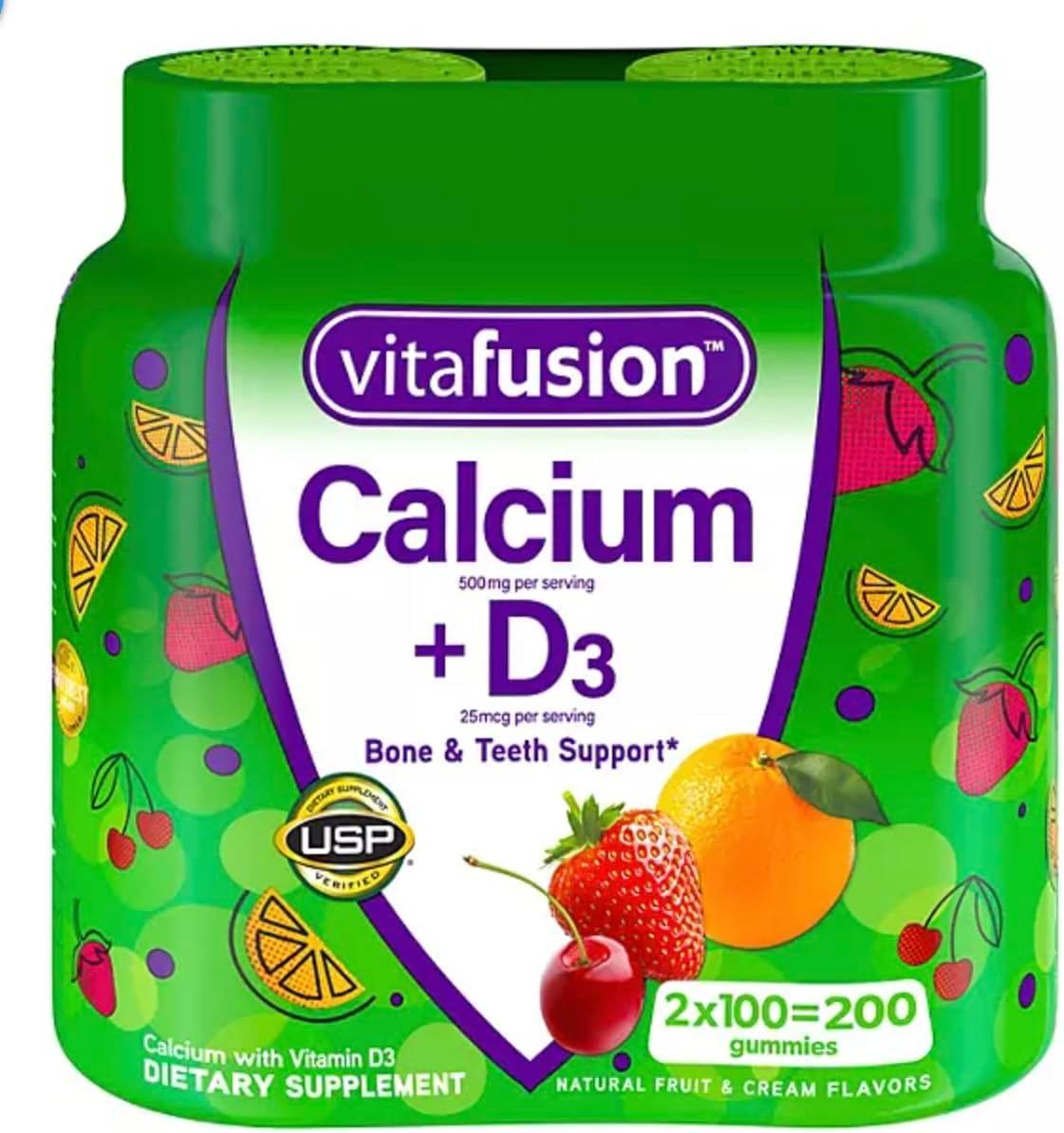 Large Bottle of Vitafusion Calcium and D3 Gummies - 200 Count