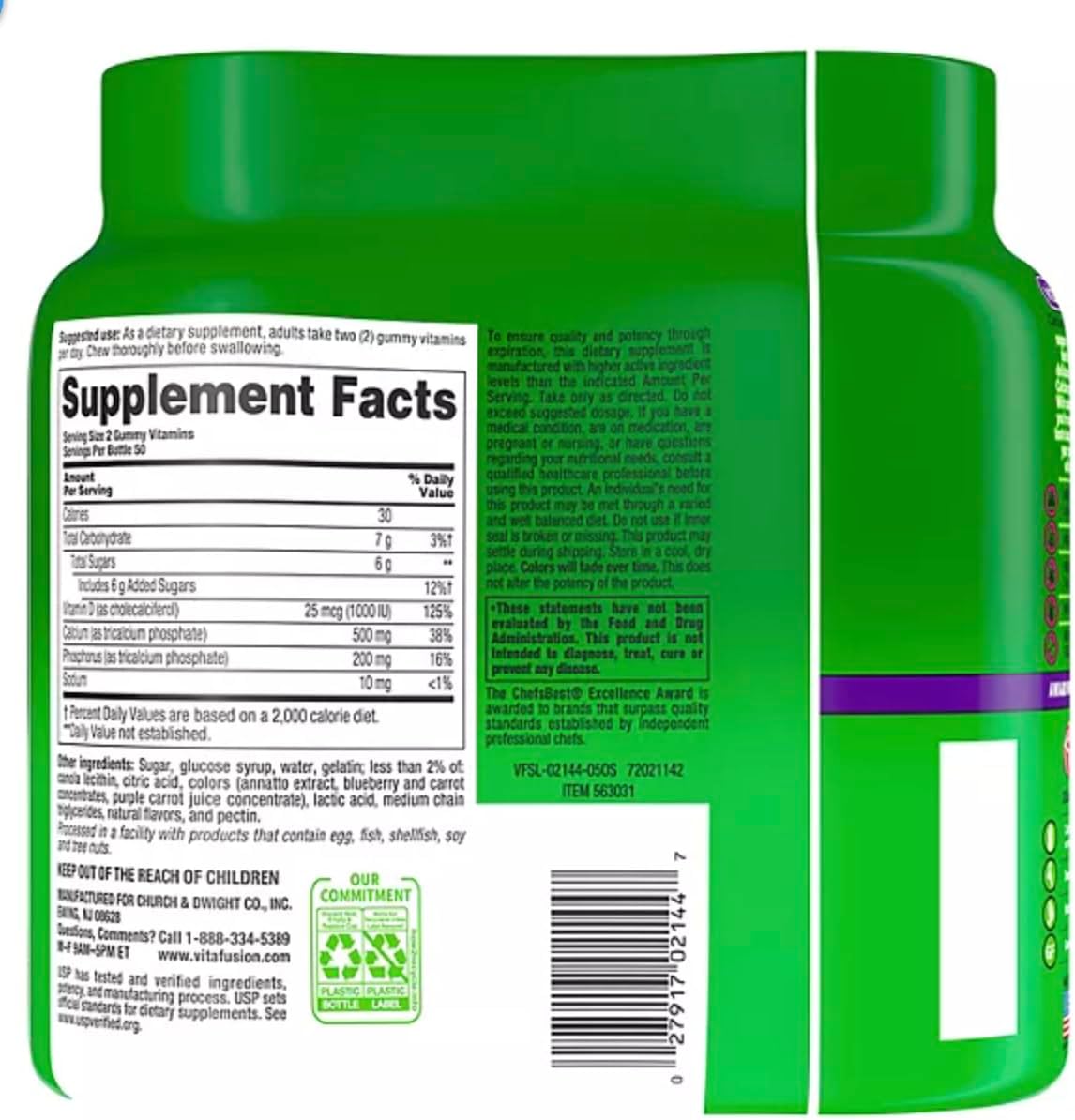 Large Bottle of Vitafusion Calcium and D3 Gummies - 200 Count