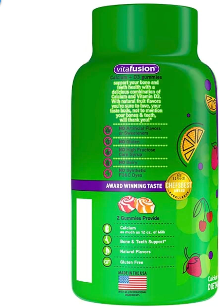 Large Bottle of Vitafusion Calcium and D3 Gummies - 200 Count
