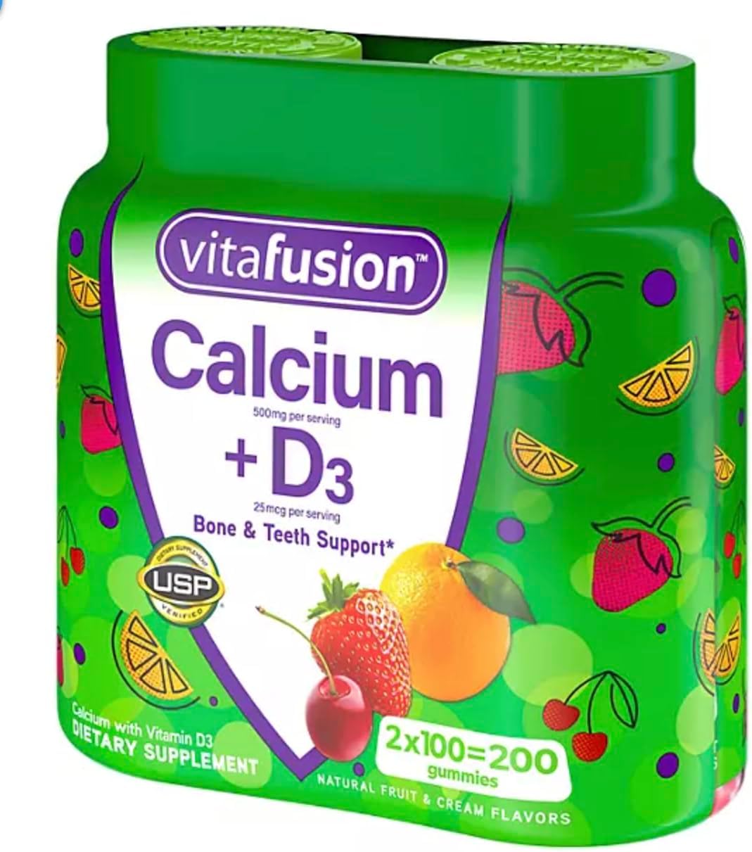Large Bottle of Vitafusion Calcium and D3 Gummies - 200 Count
