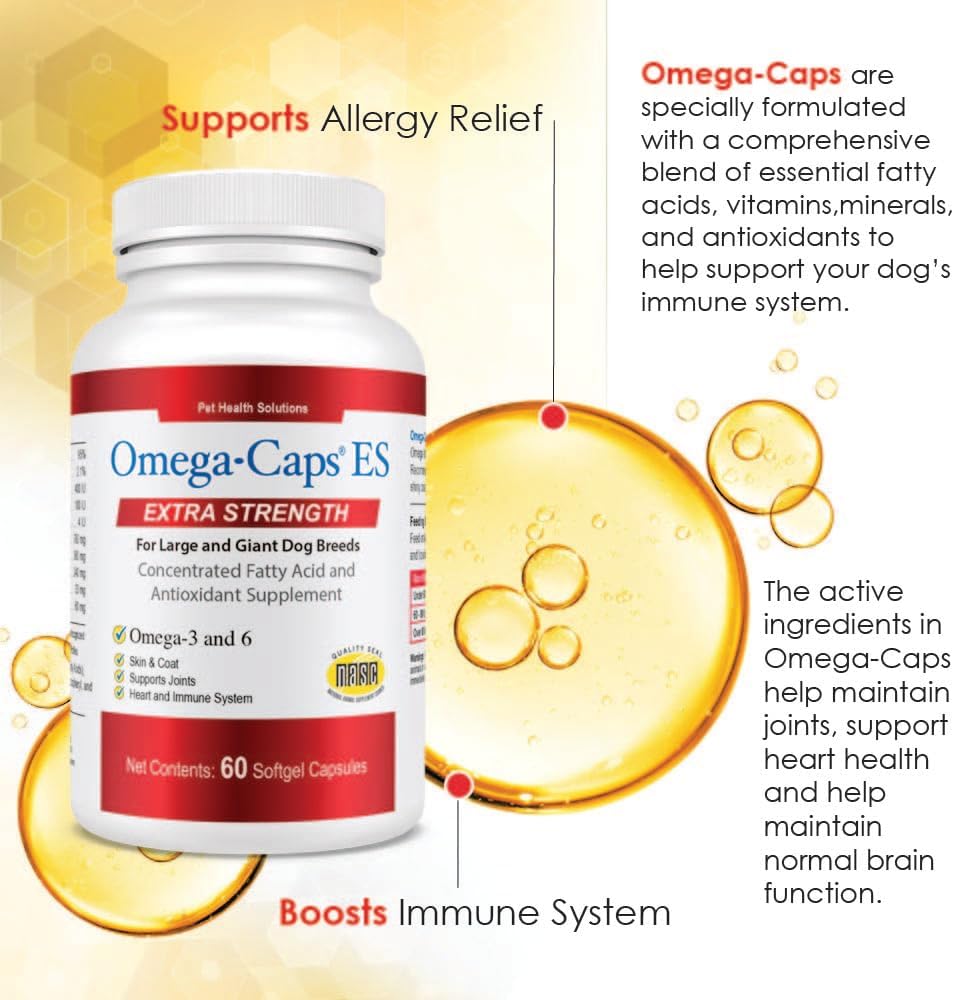 Large Breed Omega-Caps for Healthy Skin, Coat, & Immune Support - 1000 Soft Gels - Reduce Shedding & Boost Health