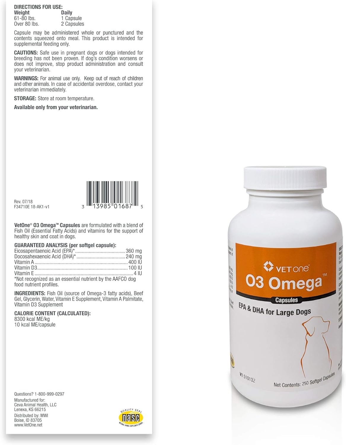 Large Dog Omega 3 Fatty Acid Capsules for Immune & Joint Health - 250 Count