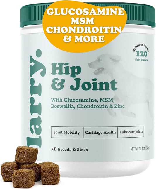 Larry's Dog Hip and Joint Care Supplement with Chondroitin, MSM, Hyaluronic Acid & Glucosamine - 120 Soft Chews for All Breeds & Sizes