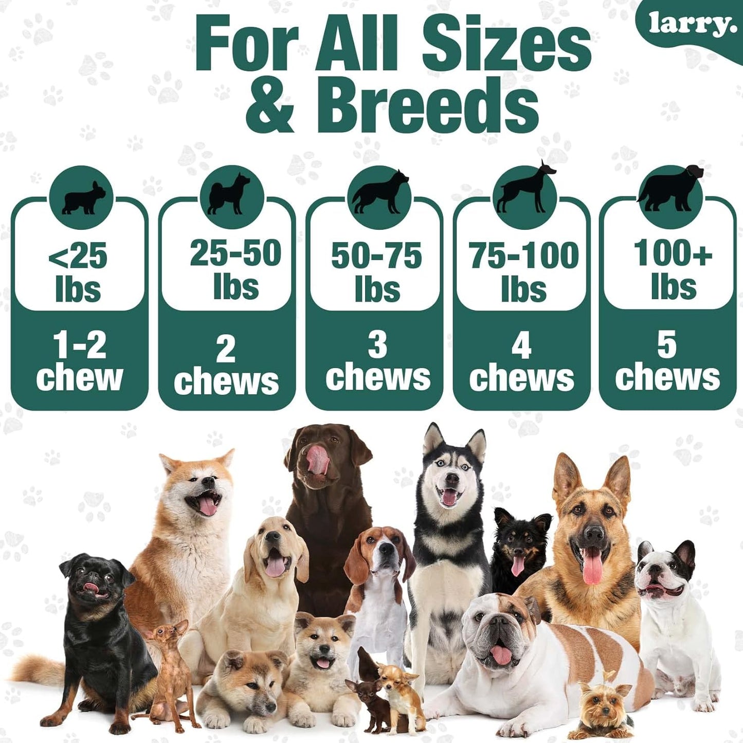 Larry's Dog Hip and Joint Care Supplement with Chondroitin, MSM, Hyaluronic Acid & Glucosamine - 120 Soft Chews for All Breeds & Sizes