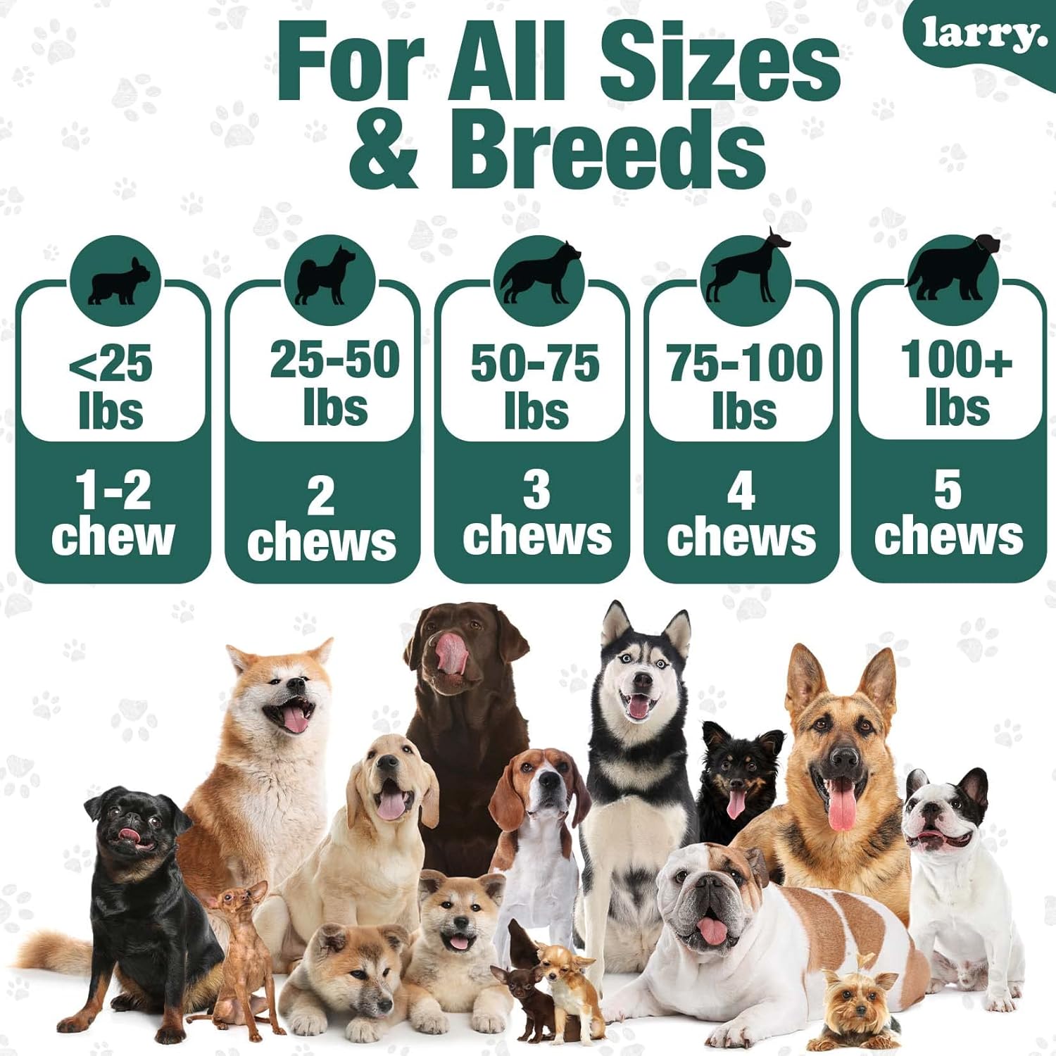 Larry's Dog Hip and Joint Care Supplement with Chondroitin, MSM, Hyaluronic Acid & Glucosamine - 120 Soft Chews for All Breeds & Sizes