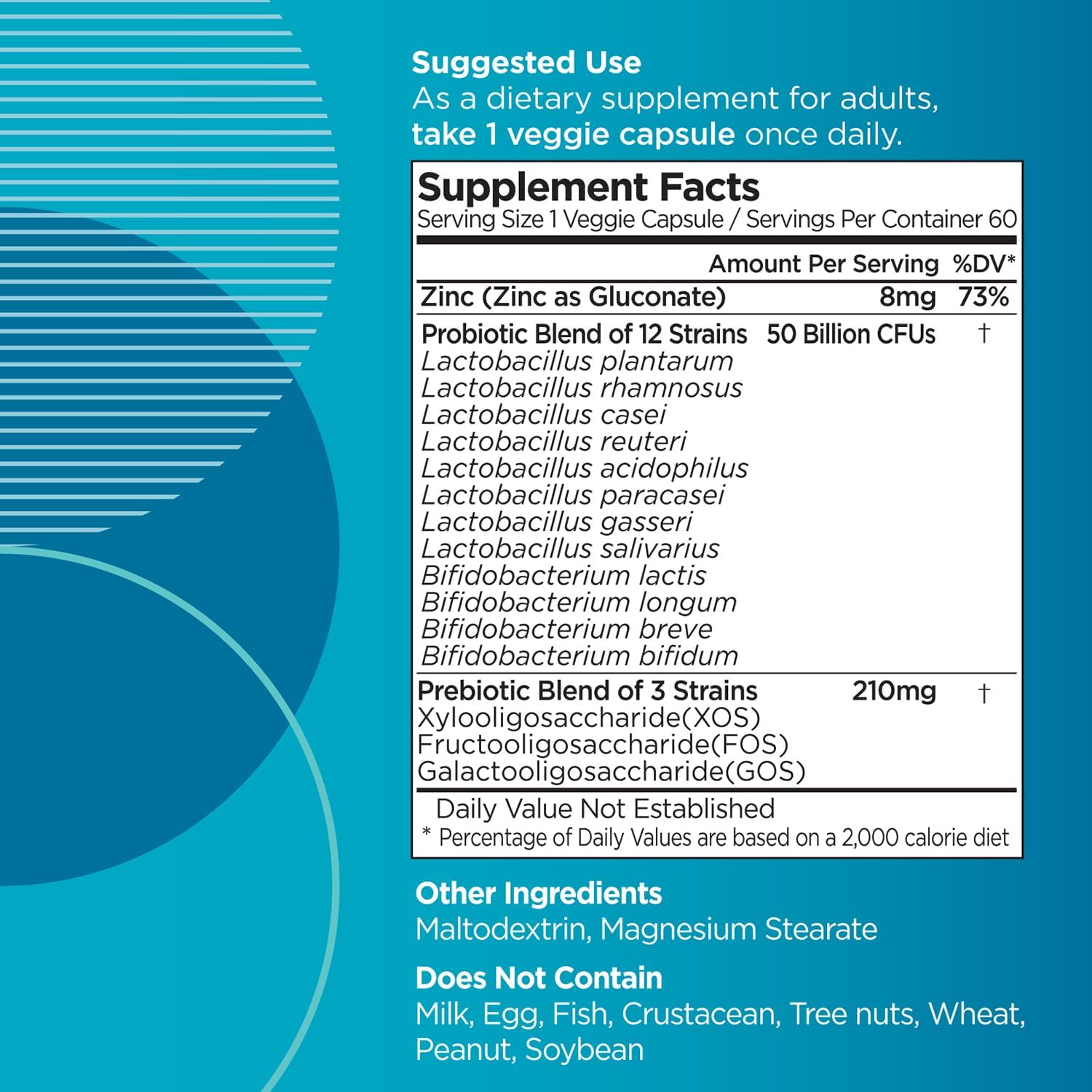 LAUF NATURE Adult Probiotic with Prebiotics and Zinc - 60 Servings, 50 Billion CFU, Digestive Health and Immune Support