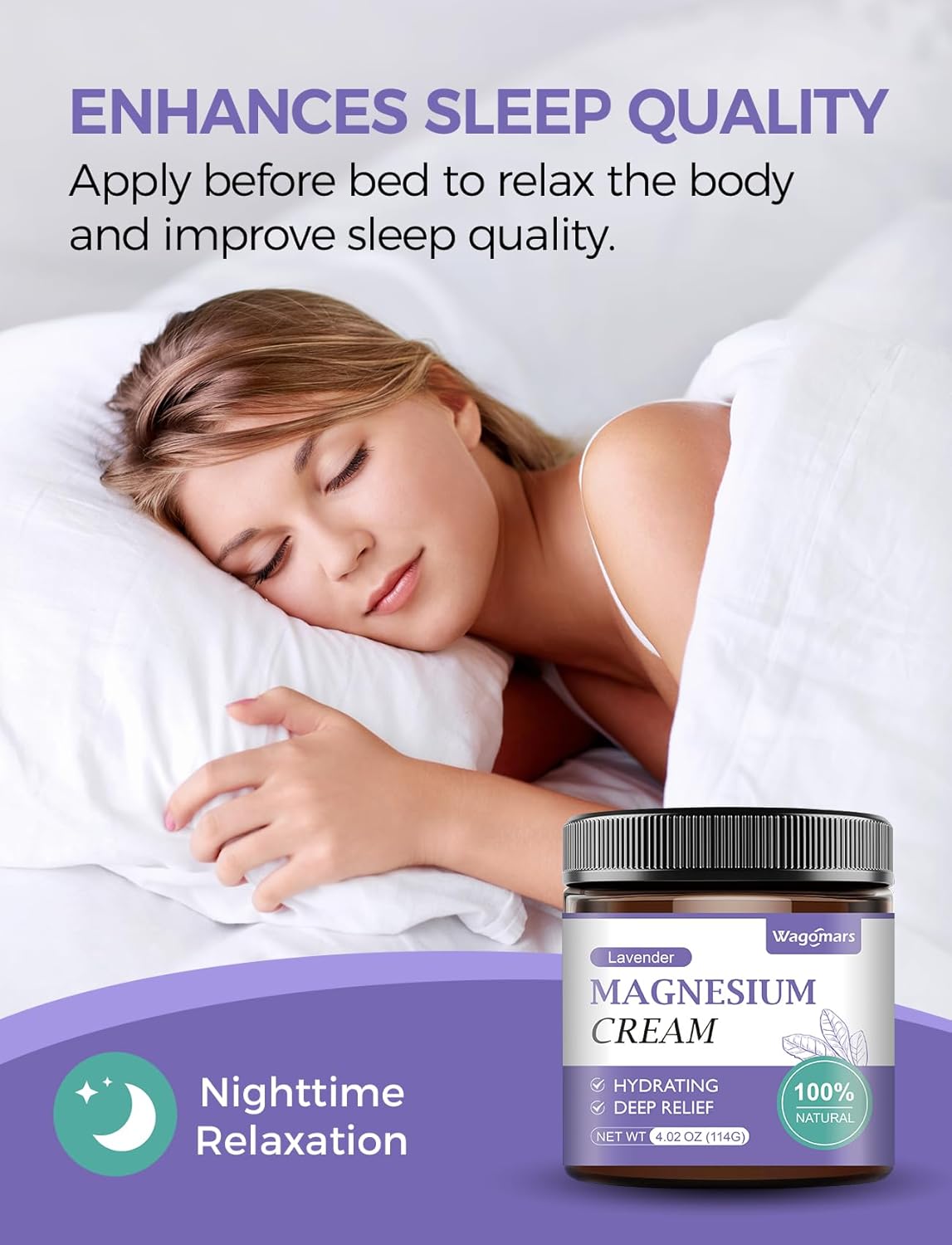 Lavender Magnesium Cream for Sleep - Natural Topical Lotion for Leg Cramps, Muscle Relaxation, and Hydration - Safe for Children