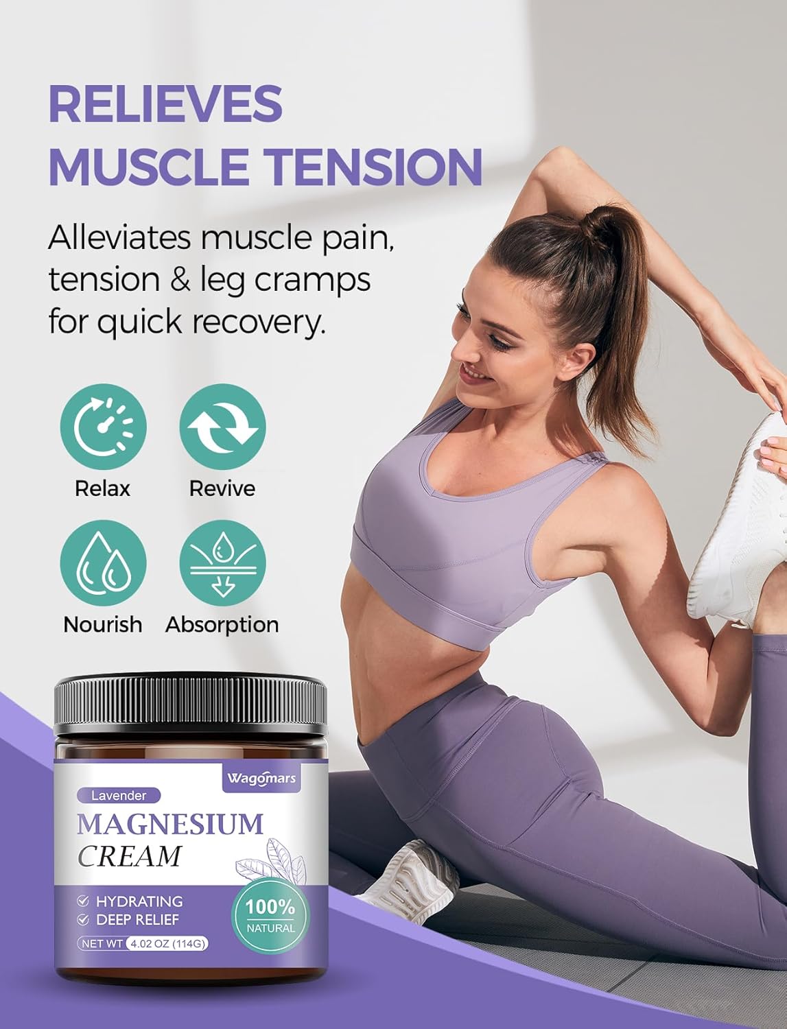 Lavender Magnesium Cream for Sleep - Natural Topical Lotion for Leg Cramps, Muscle Relaxation, and Hydration - Safe for Children