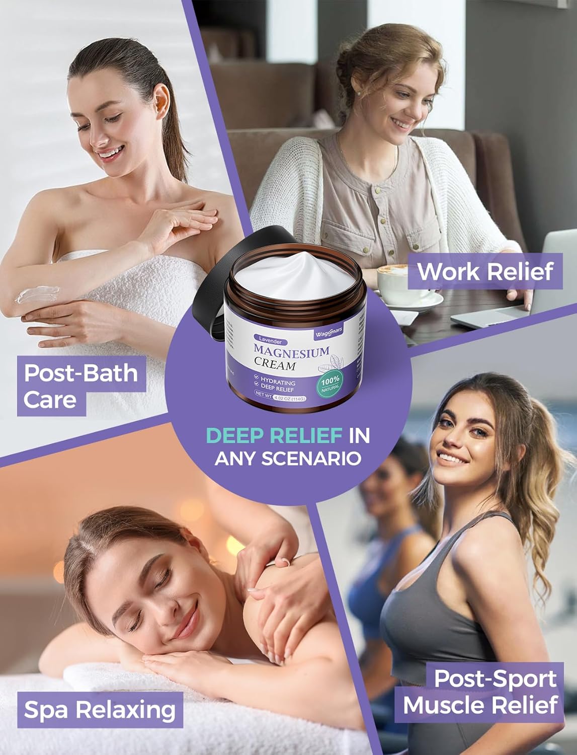 Lavender Magnesium Cream for Sleep - Natural Topical Lotion for Leg Cramps, Muscle Relaxation, and Hydration - Safe for Children