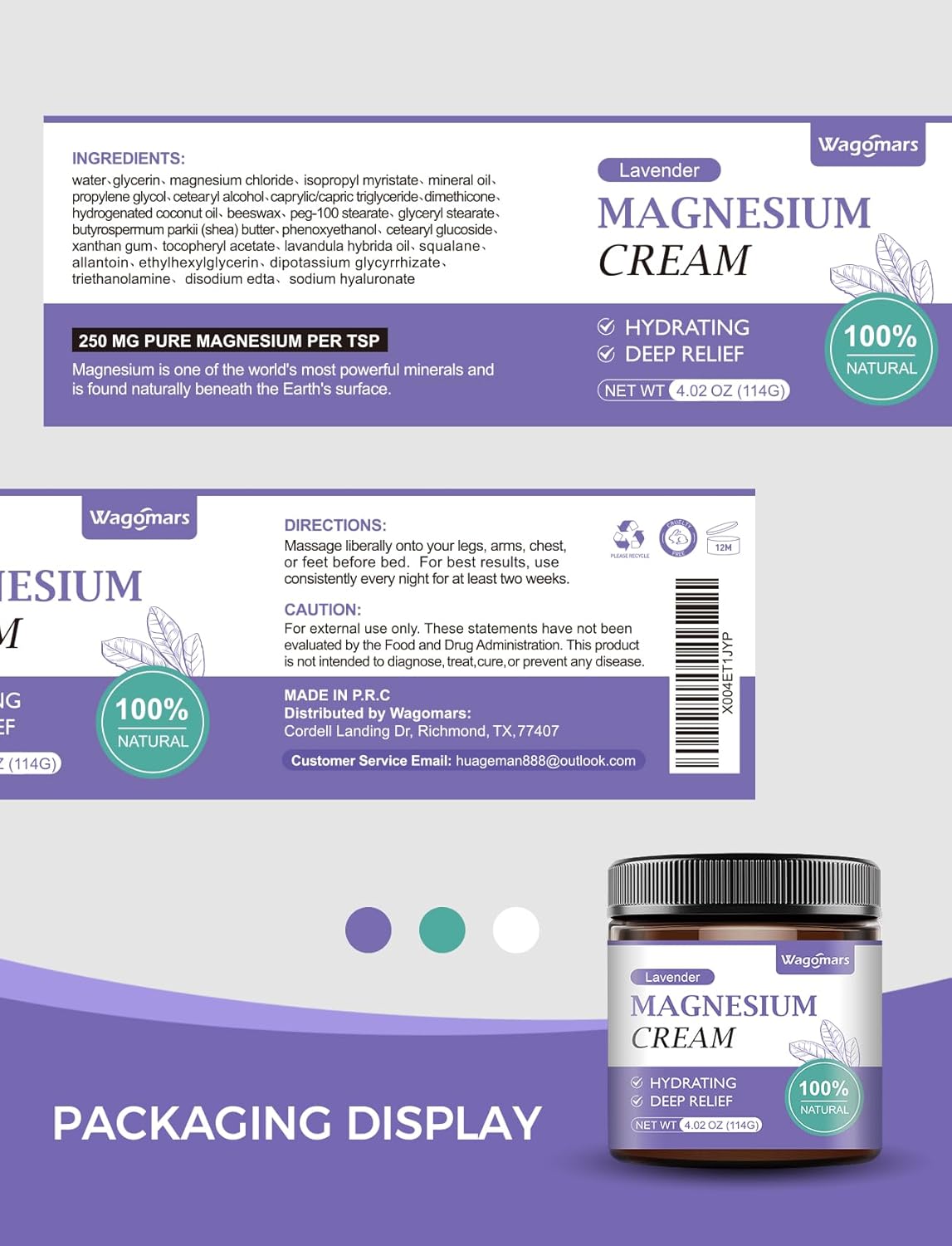 Lavender Magnesium Cream for Sleep - Natural Topical Lotion for Leg Cramps, Muscle Relaxation, and Hydration - Safe for Children