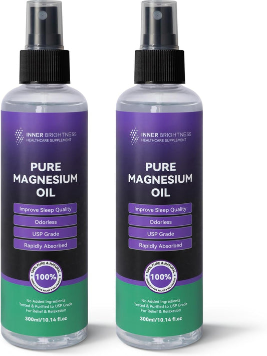 Lavender Magnesium Oil Spray for Full-Body Wellness - 10oz, 100% Natural & Pure, Fast Absorption - Muscle, Hair & Skin Health - USP Grade - 2 Pack