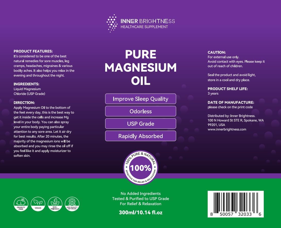 Lavender Magnesium Oil Spray for Full-Body Wellness - 10oz, 100% Natural & Pure, Fast Absorption - Muscle, Hair & Skin Health - USP Grade - 2 Pack