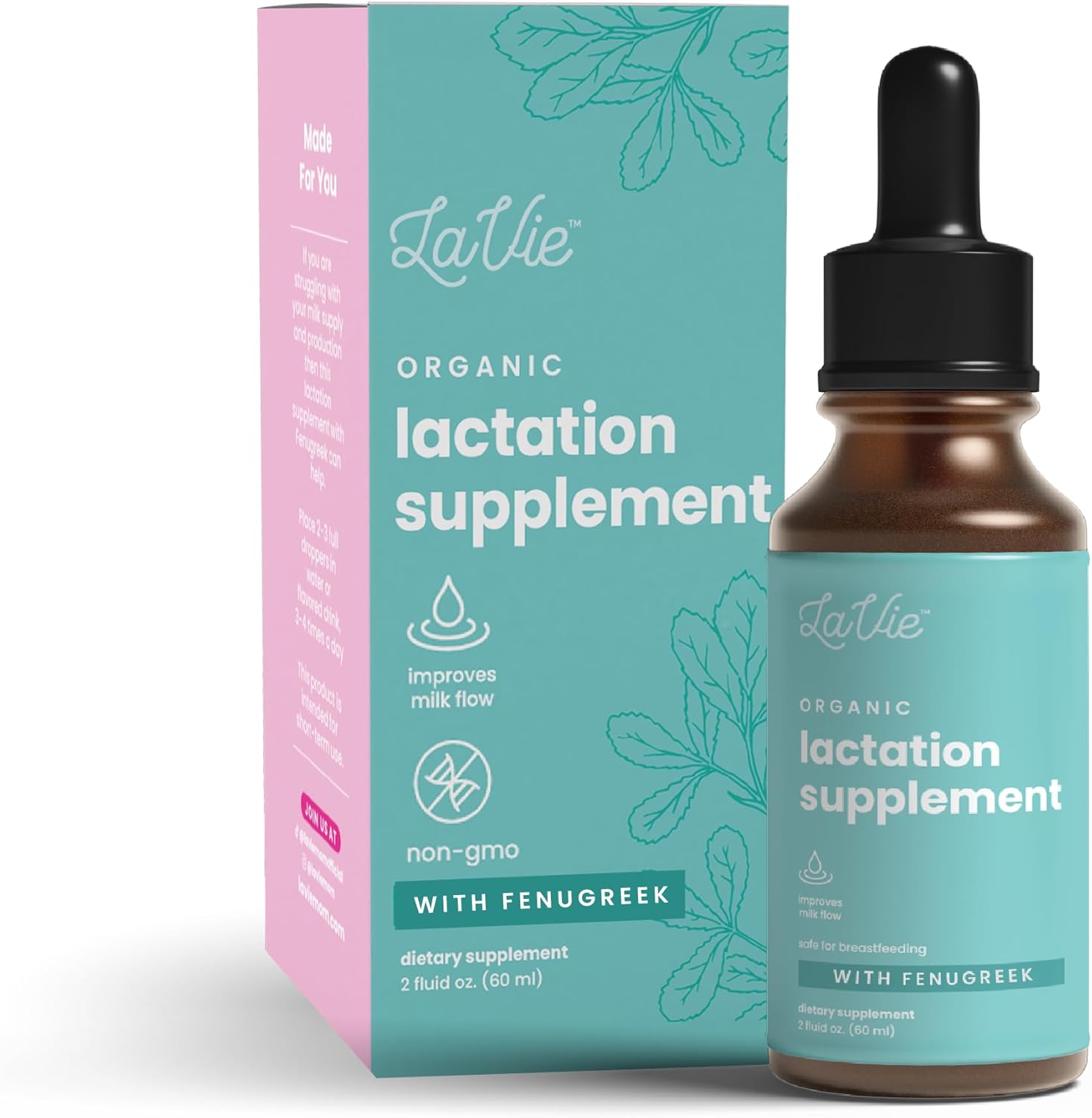 LaVie Fenugreek Breastfeeding Tincture Liquid Drops - 2 Fl. Oz - Boost Breast Milk Supply & Support Nursing