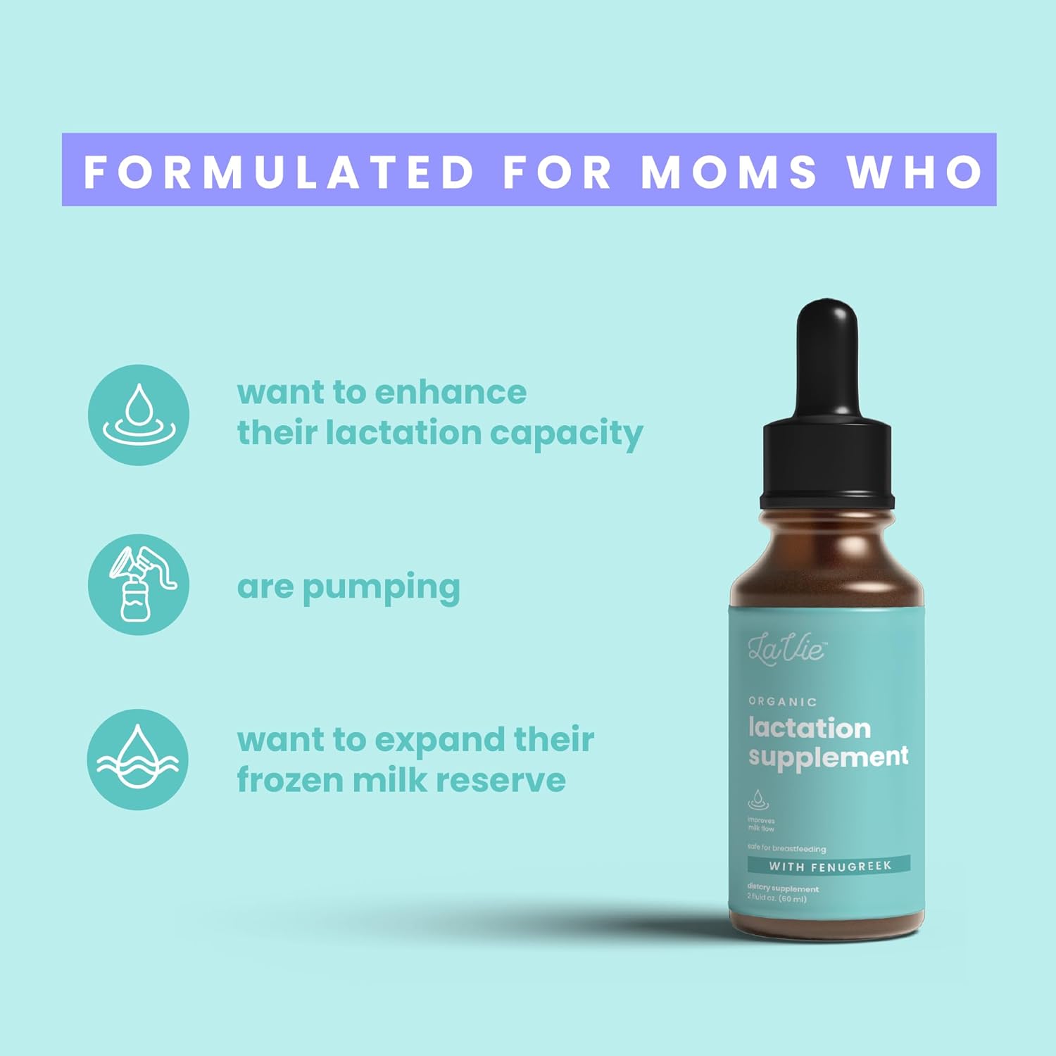 LaVie Fenugreek Breastfeeding Tincture Liquid Drops - 2 Fl. Oz - Boost Breast Milk Supply & Support Nursing