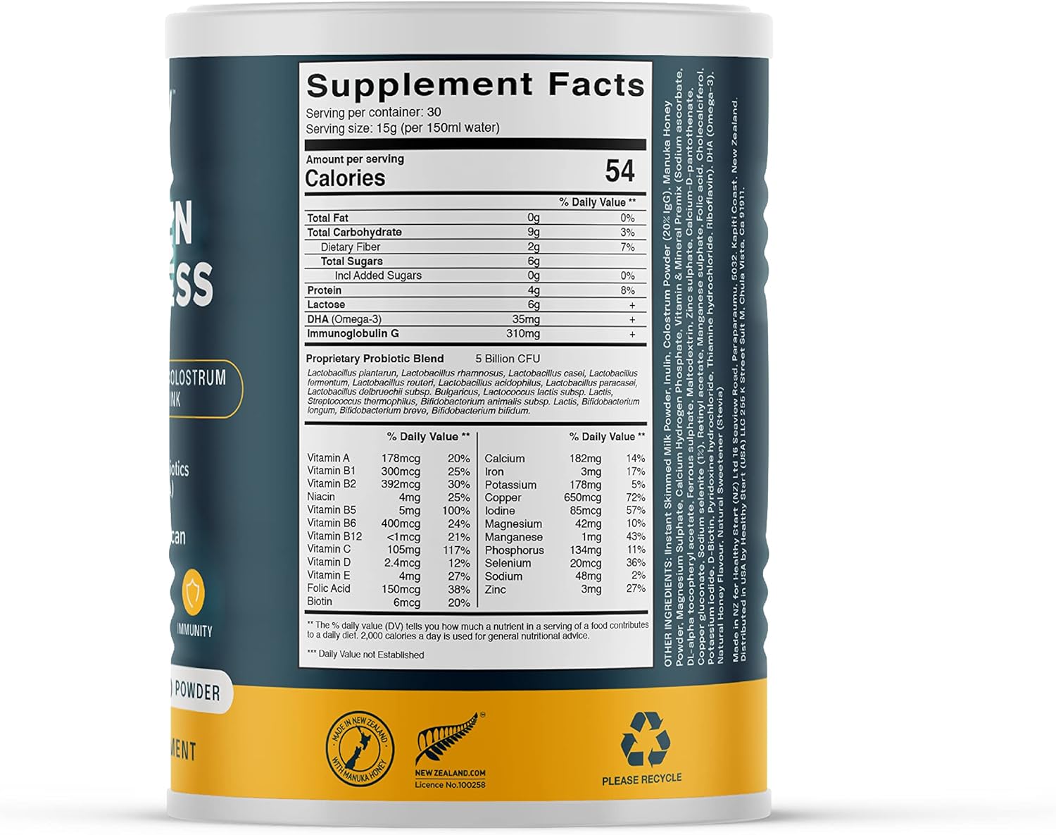 Lazu Golden Wellness Colostrum Supplement with Manuka Honey for Gut Health & Athletic Performance - 450g