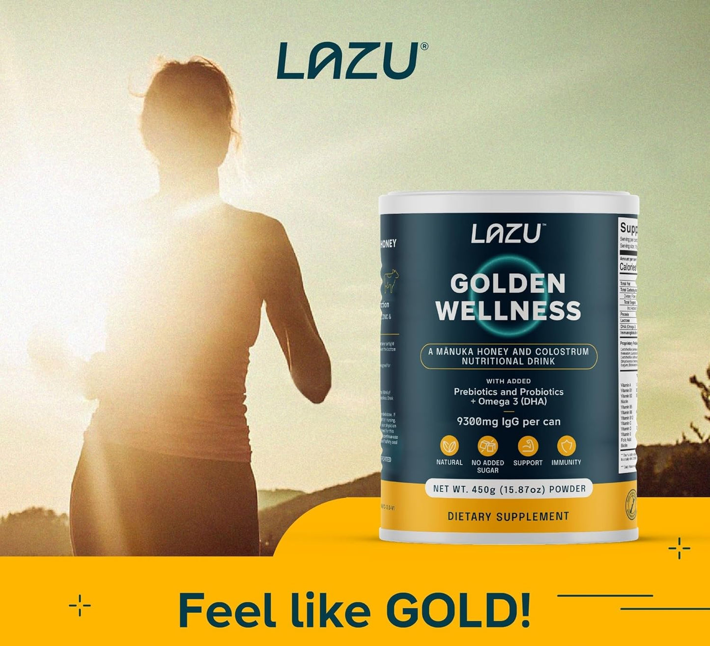 Lazu Golden Wellness Colostrum Supplement with Manuka Honey for Gut Health & Athletic Performance - 450g