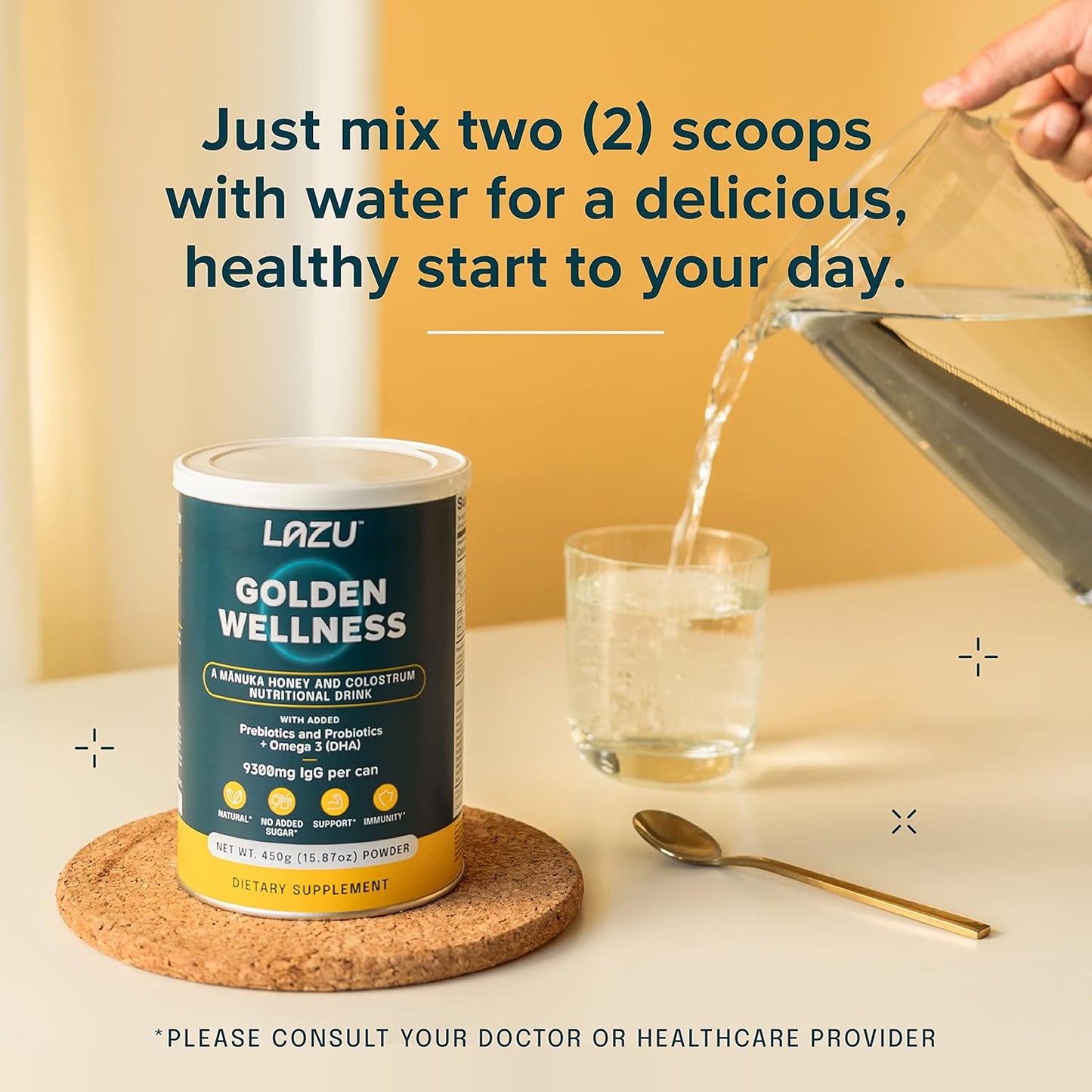 Lazu Golden Wellness Colostrum Supplement with Manuka Honey for Gut Health & Athletic Performance - 450g