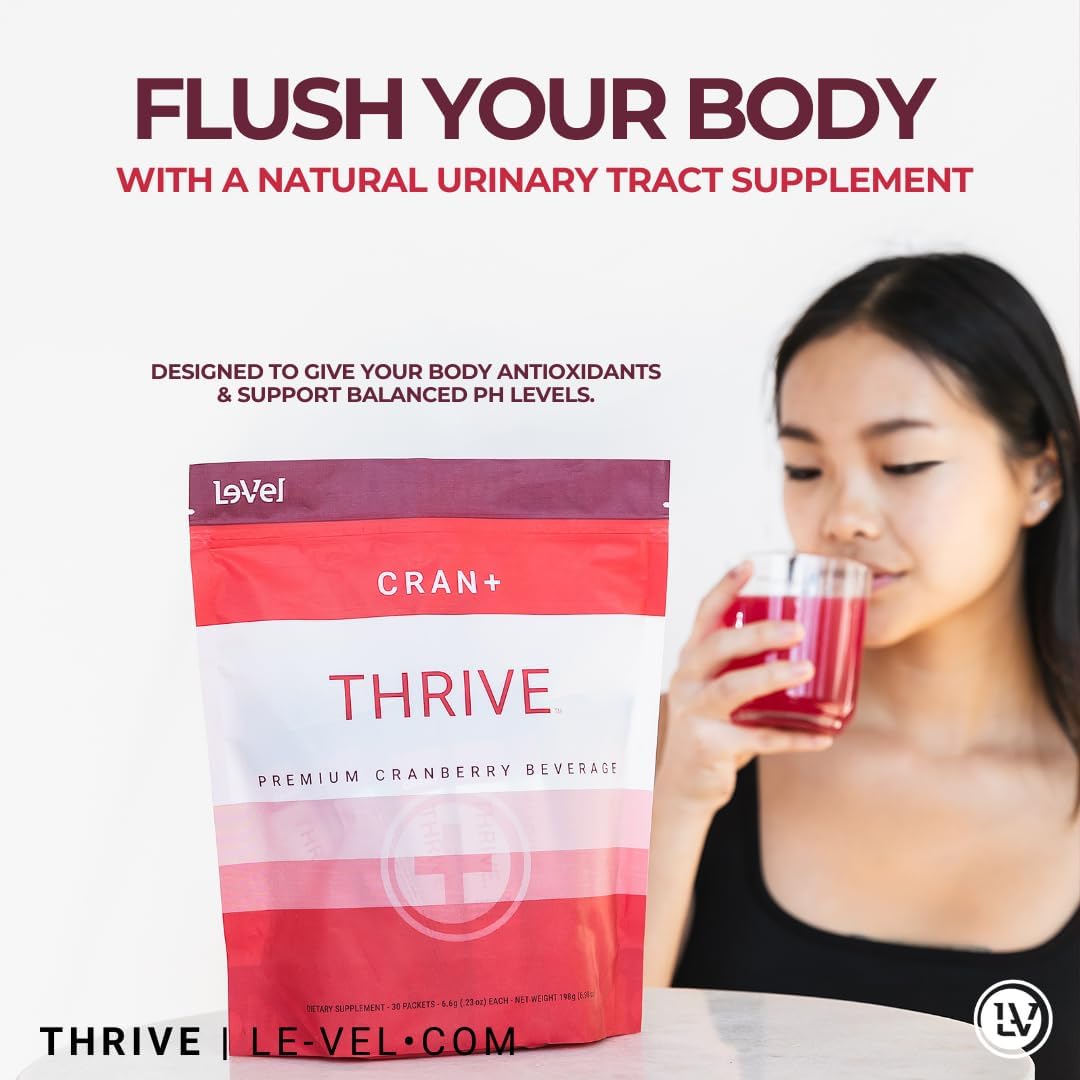 Le-Vel Thrive Cran+ Herbal Supplement Powder for Urinary Tract Health - D-Mannose, Cranberry, Apple Cider Vinegar & Antioxidants - 30 Packets