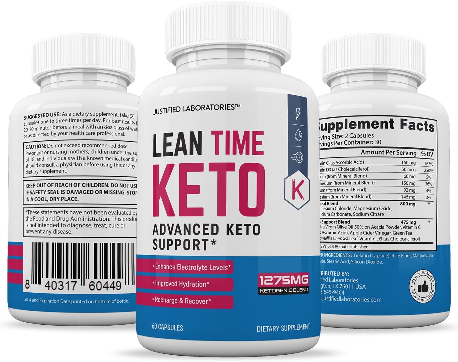 Lean Time Keto Pills 1275MG (2 Pack) with Apple Cider Vinegar & Green Tea - 120 Capsules