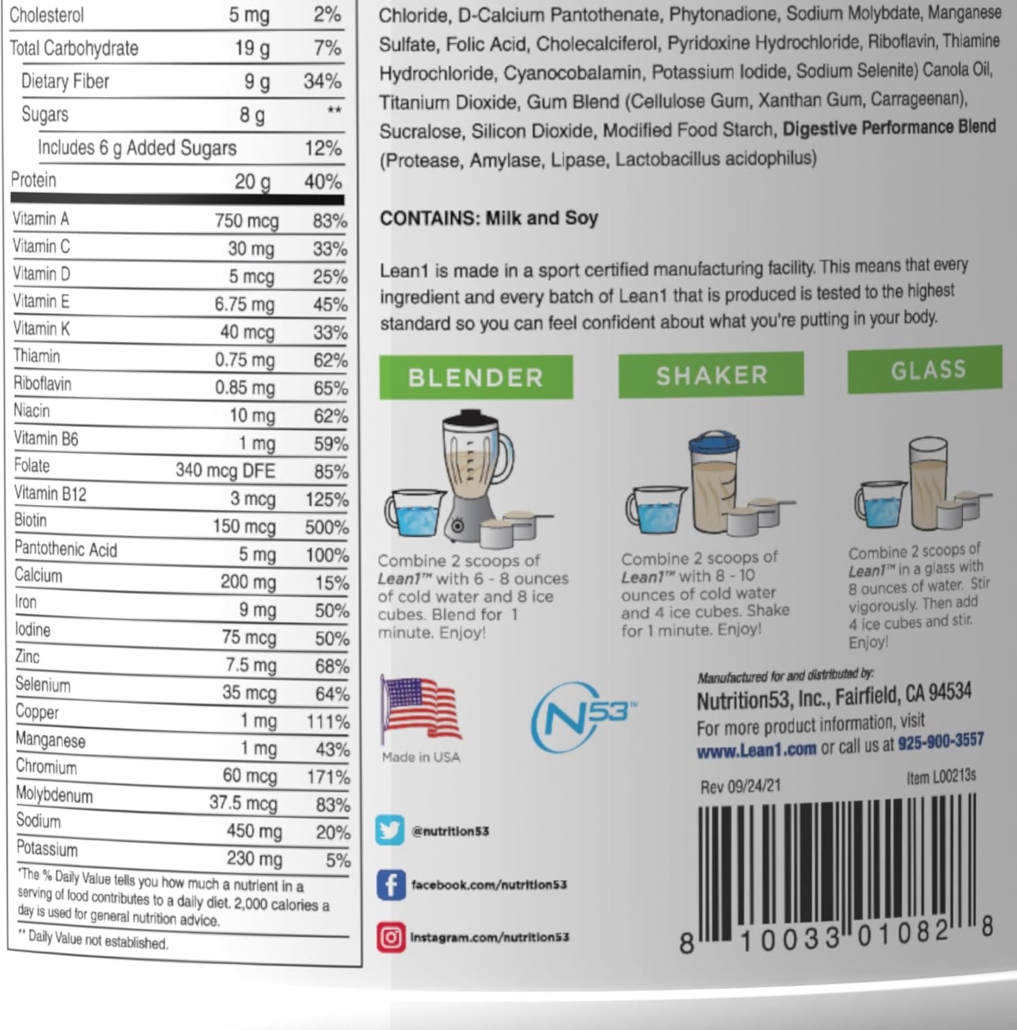 Lean1 Vanilla Flavor Meal Replacement Shake - Best for Weight Loss & Muscle Support