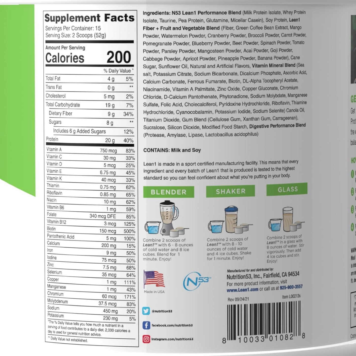 Lean1 Vanilla Flavor Meal Replacement Shake - Best for Weight Loss & Muscle Support