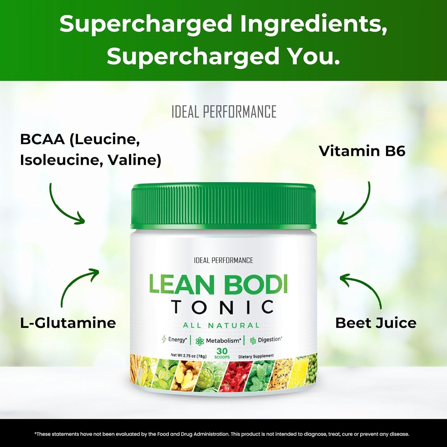 LeanBodi Tonic Powder - Official Formula for Ideal Performance and Maximum Strength - All Natural with Vitamin B6 and BCAA - Lean Bodi Support Powder (2 Pack)