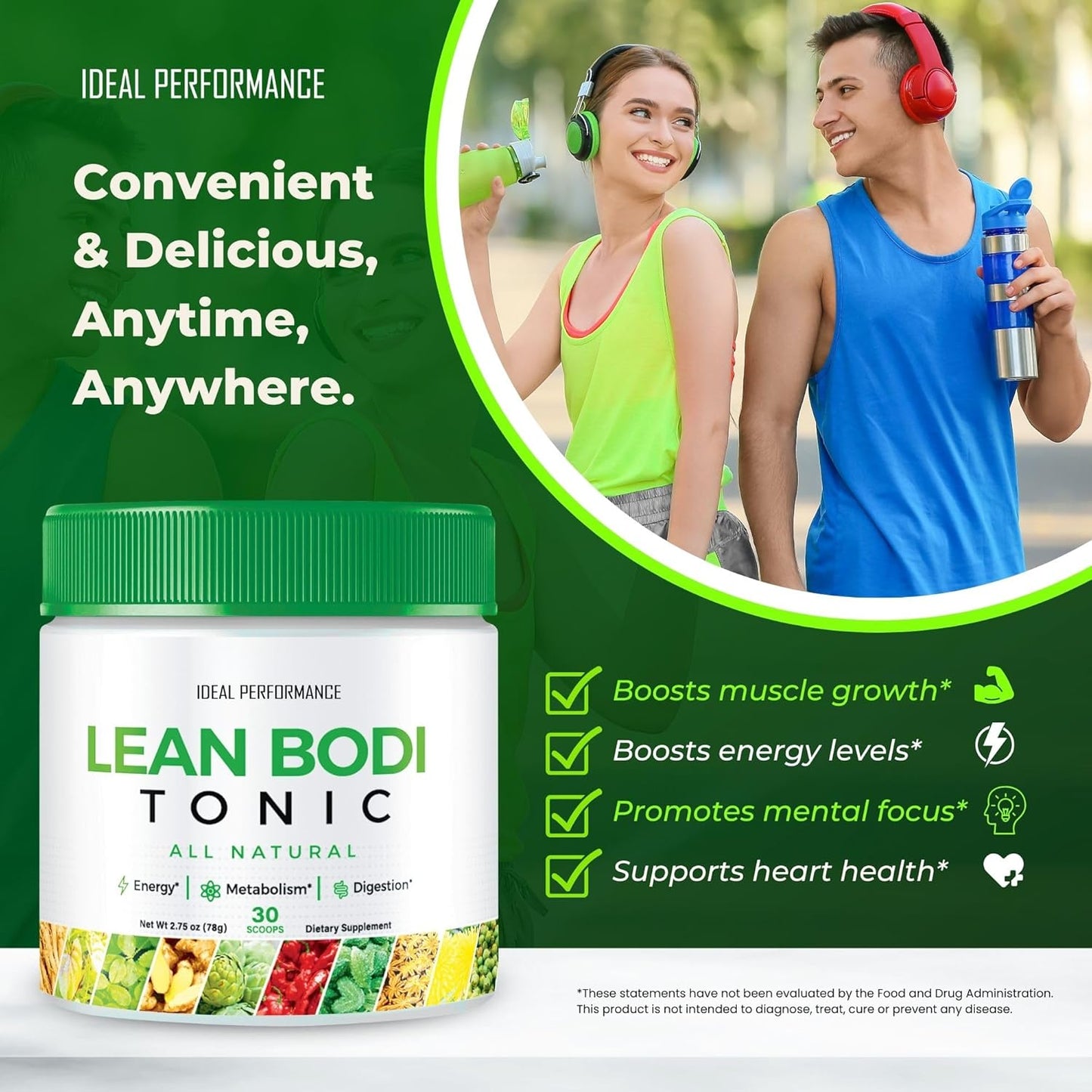 LeanBodi Tonic Powder: Maximum Strength with Vitamin B6, BCAA - All Natural Formula for Ideal Performance (5 Pack)