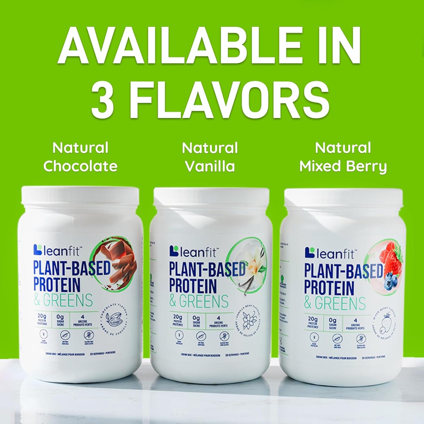 LeanFit Natural Berry Plant-Based Protein & Greens Powder - 20g Protein, 19 Servings - 1.25lb Tub