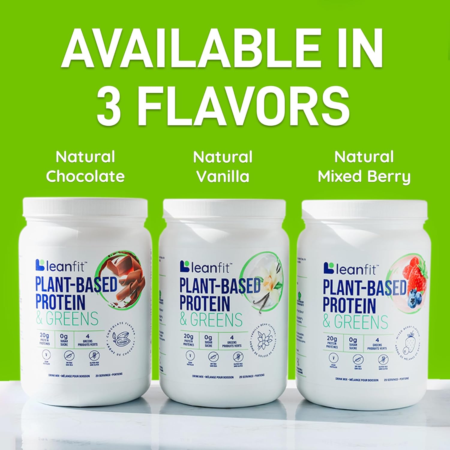 LeanFit Natural Berry Plant-Based Protein & Greens Powder - 20g Protein, 19 Servings - 1.25lb Tub