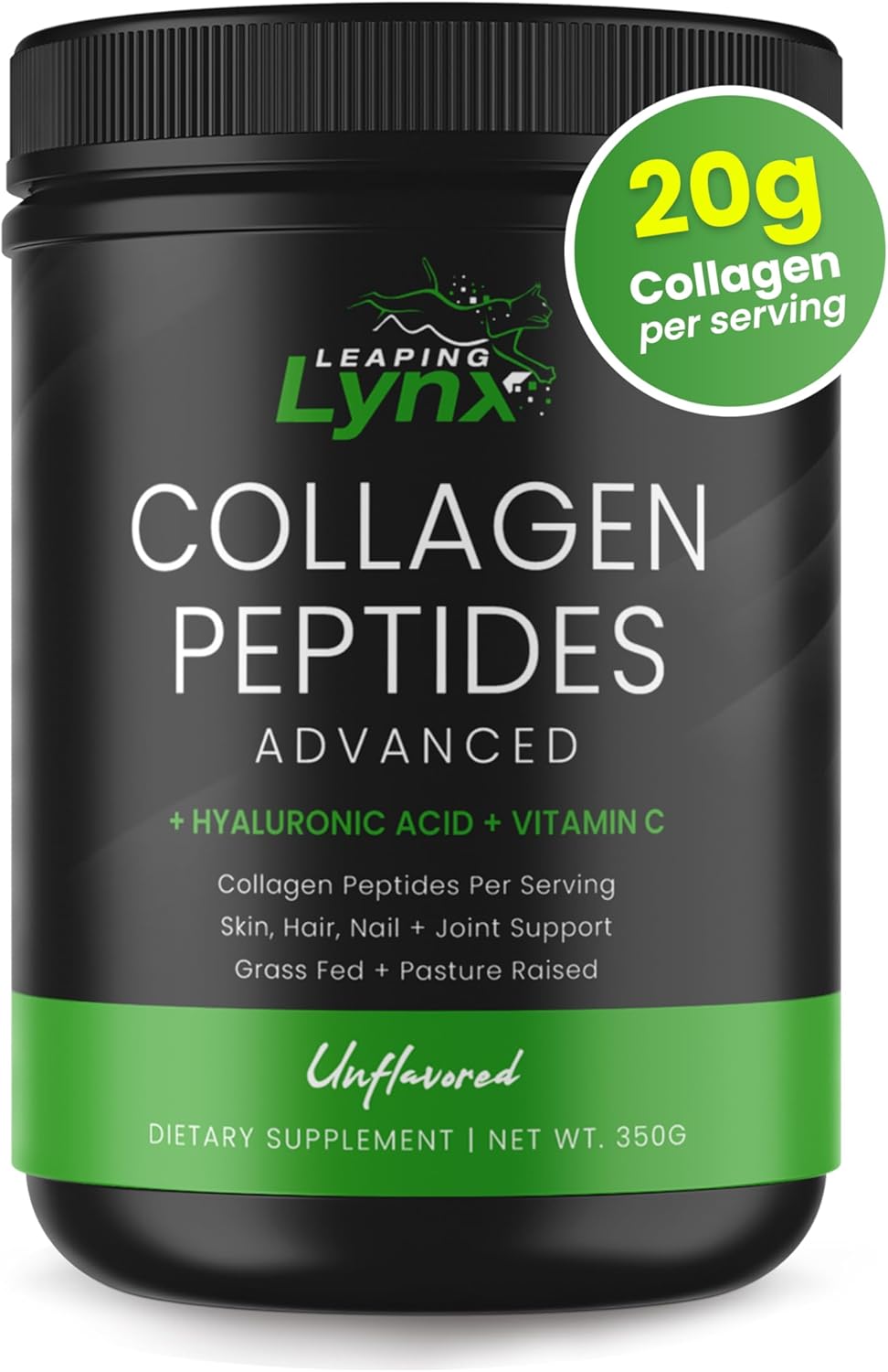 Leaping Lynx Grass-Fed Collagen Peptides Powder - 20g Servings, Unflavored Protein for Hair, Skin, Nails, Joints & Bones - Keto & Paleo Friendly, Type I & III, Gluten Free, Zero Sugar - Non-GMO