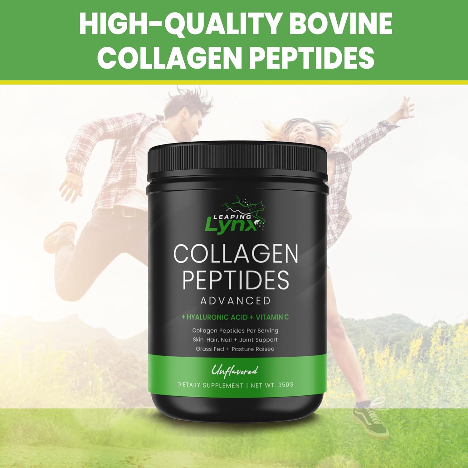 Leaping Lynx Grass-Fed Collagen Peptides Powder - 20g Servings, Unflavored Protein for Hair, Skin, Nails, Joints & Bones - Keto & Paleo Friendly, Type I & III, Gluten Free, Zero Sugar - Non-GMO