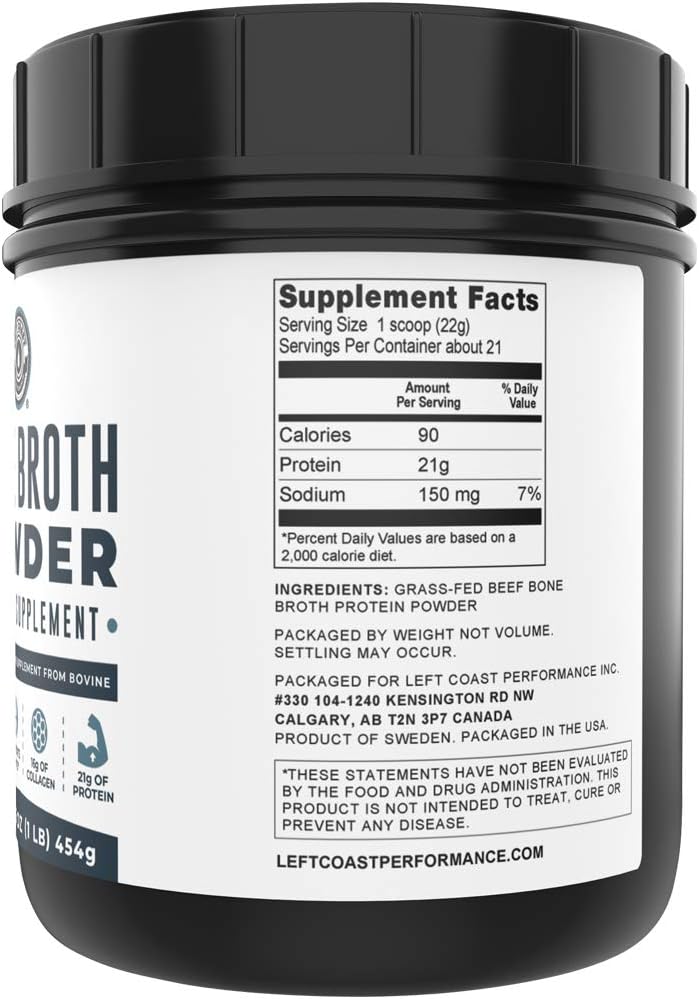 Left Coast Performance Bone Broth and Collagen Powder for Joint, Hair, Skin, Nail Health