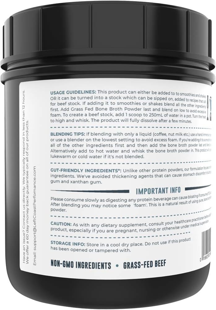 Left Coast Performance Bone Broth and Collagen Powder for Joint, Hair, Skin, Nail Health